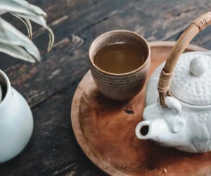 teapot and tea with milk