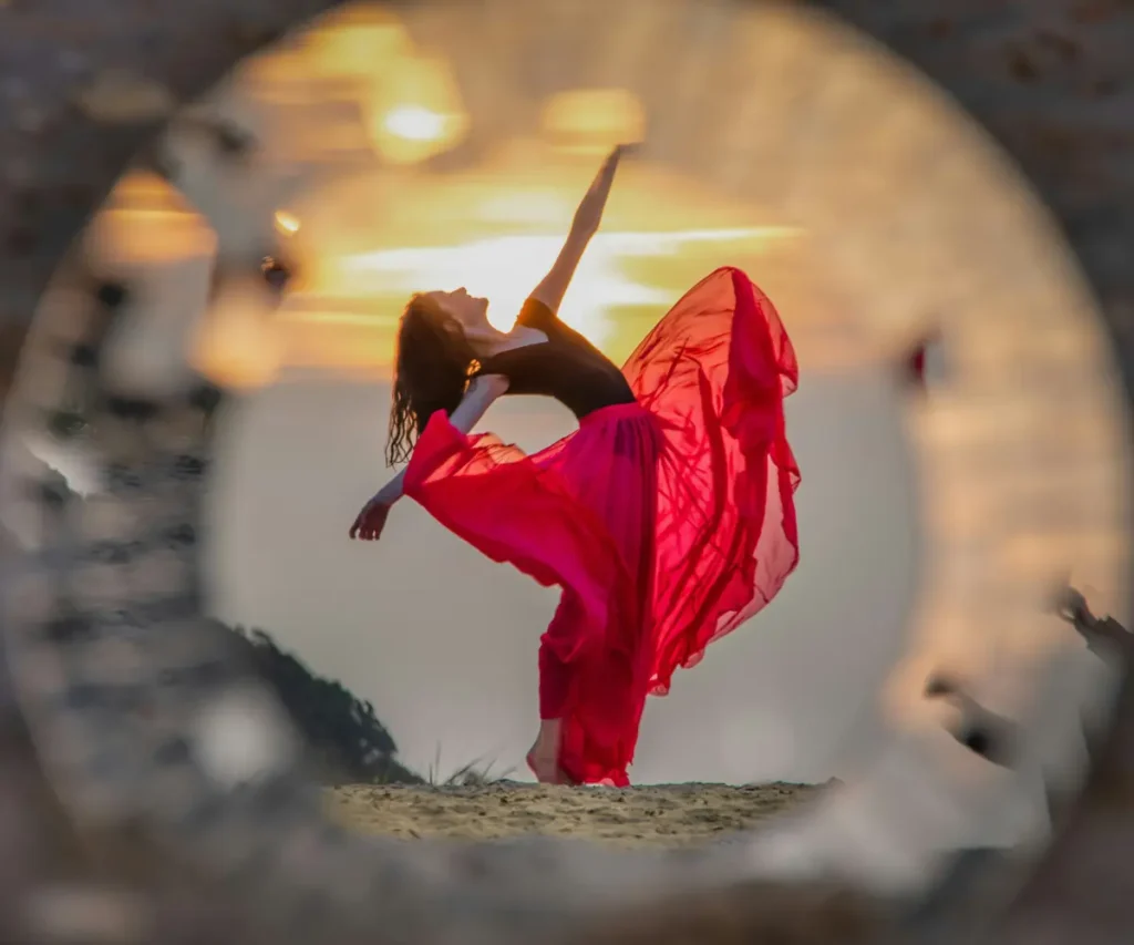woman in red dress