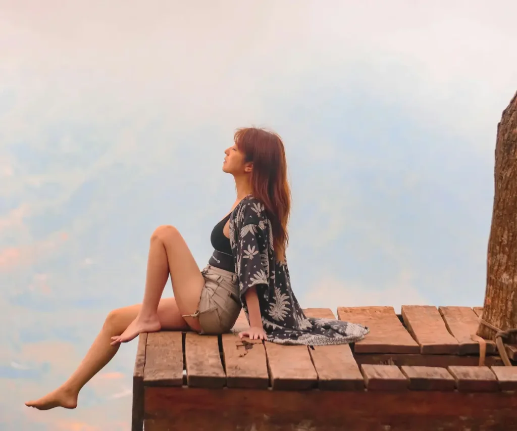 woman sitting on bench